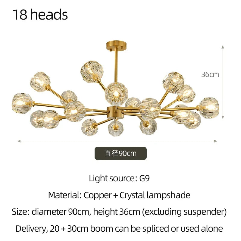 lustre en cristal moderne en cuivre pour un éclairage raffiné