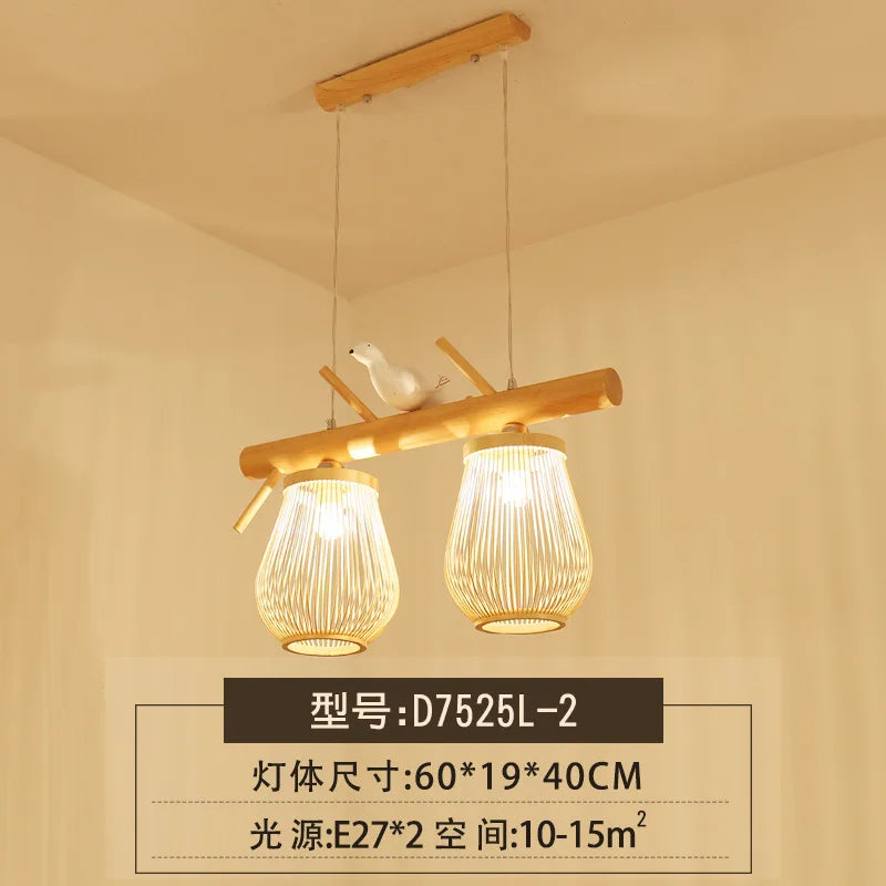 suspension moderne en bois et bambou design oiseau décoratif