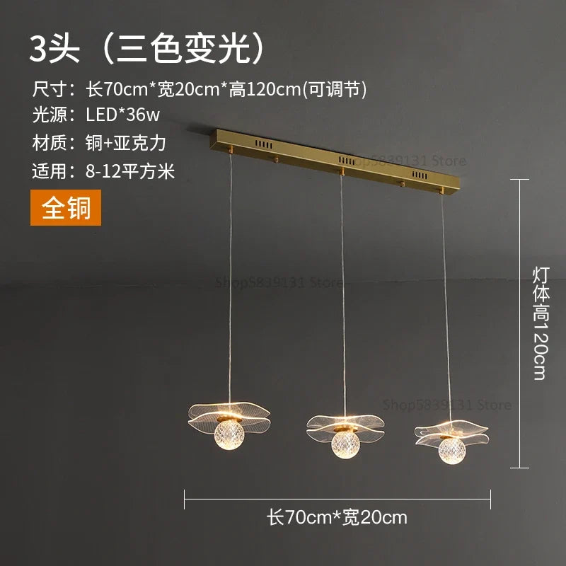 lustre moderne en acrylique et cuivre led feuille de lotus