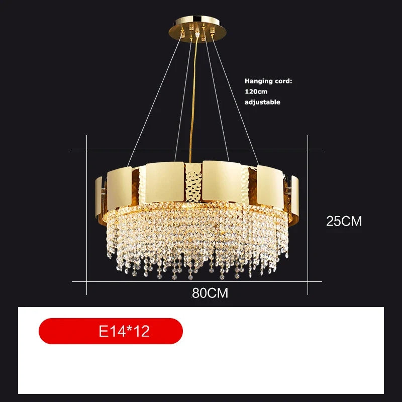 lustre en acier inoxydable à led avec cristal doré