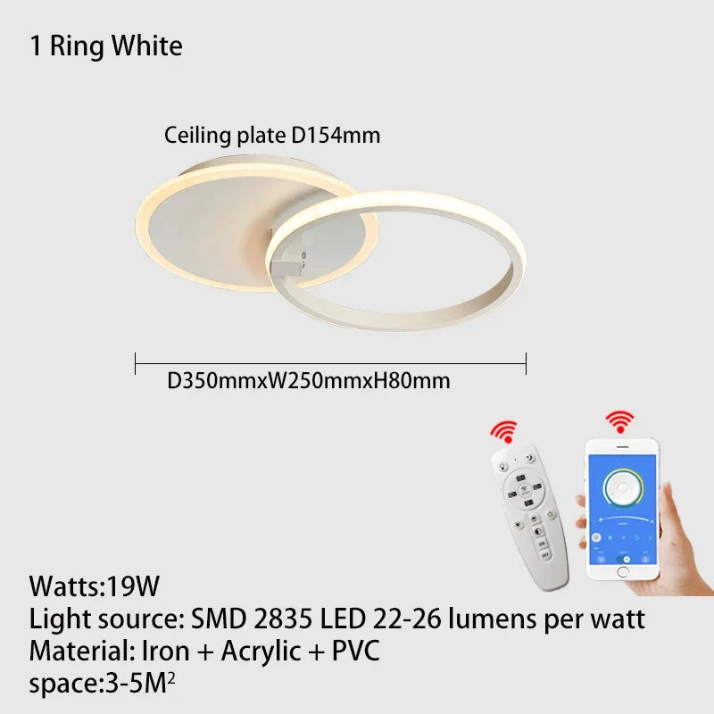 Lustre Led moderne anneau Led plafonniers salon chambre lumières plafond noir/blanc 1-5 anneau d'éclairage APP/lustre à distance
