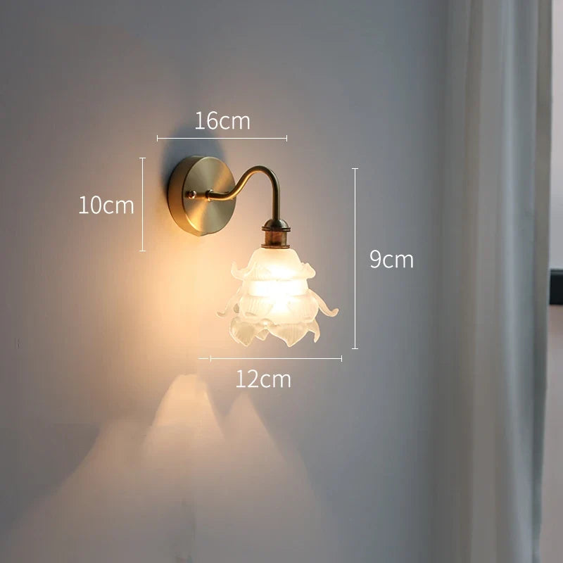 Applique murale fleur verre cuivre tirer chaîne interrupteur LED chambre salle de bain miroir escalier lumière nordique moderne