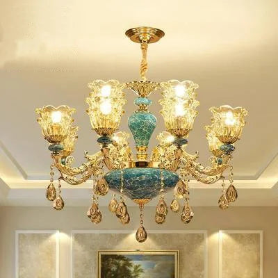 lustre de luxe en cristal et céramique pour un éclairage élégant