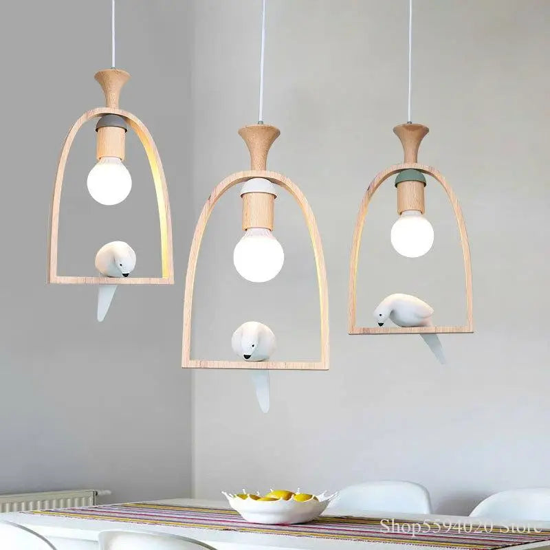 lustre en bois nordique pour oiseaux suspension romantique et chaleureuse