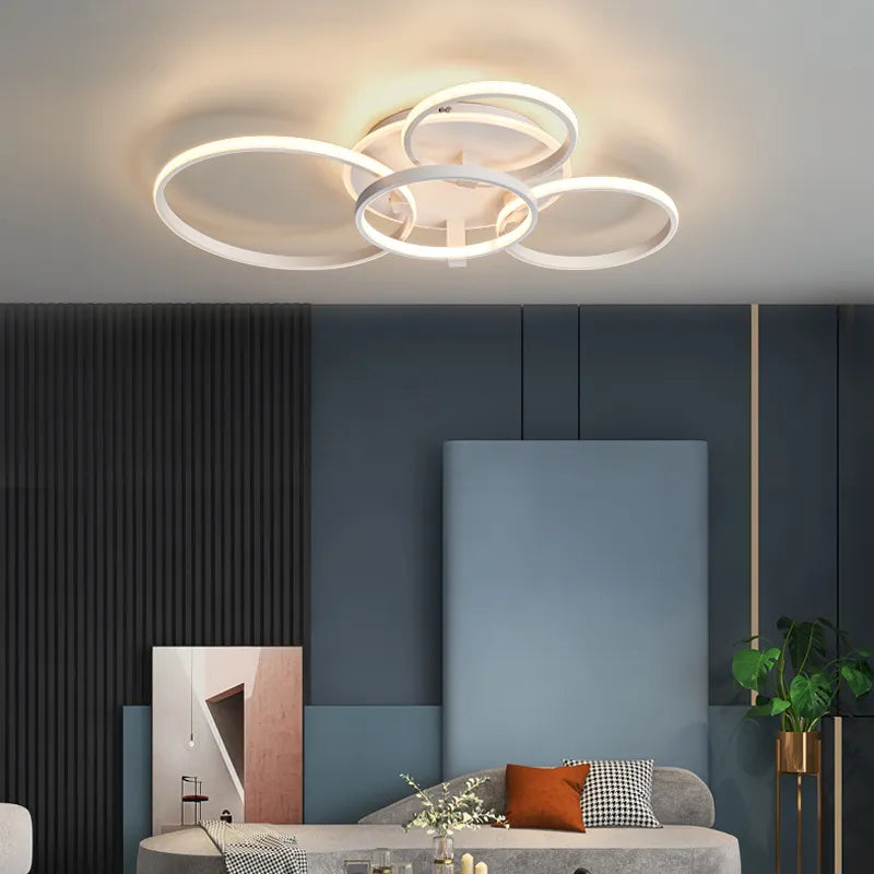 Lustre Led moderne anneau Led plafonniers salon chambre lumières plafond noir/blanc 1-5 anneau d'éclairage APP/lustre à distance