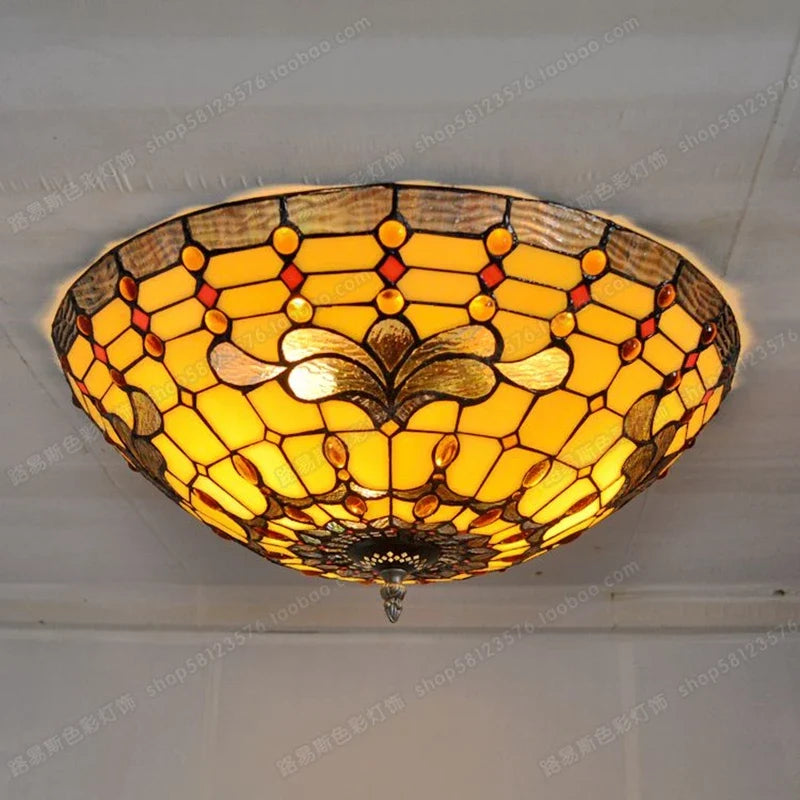 plafonnier européen en verre tiffany style rétro pour art ancien