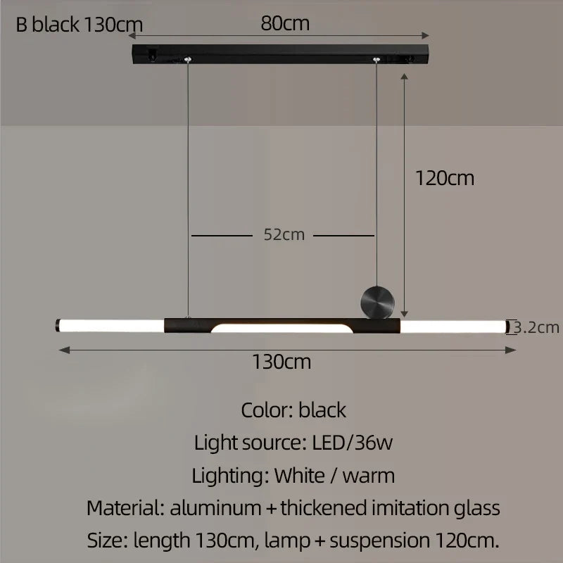 Chandelier in long dining room, black / gold thickened glass modern chandelier, hall, coffee shop, study, LED bar chandelier