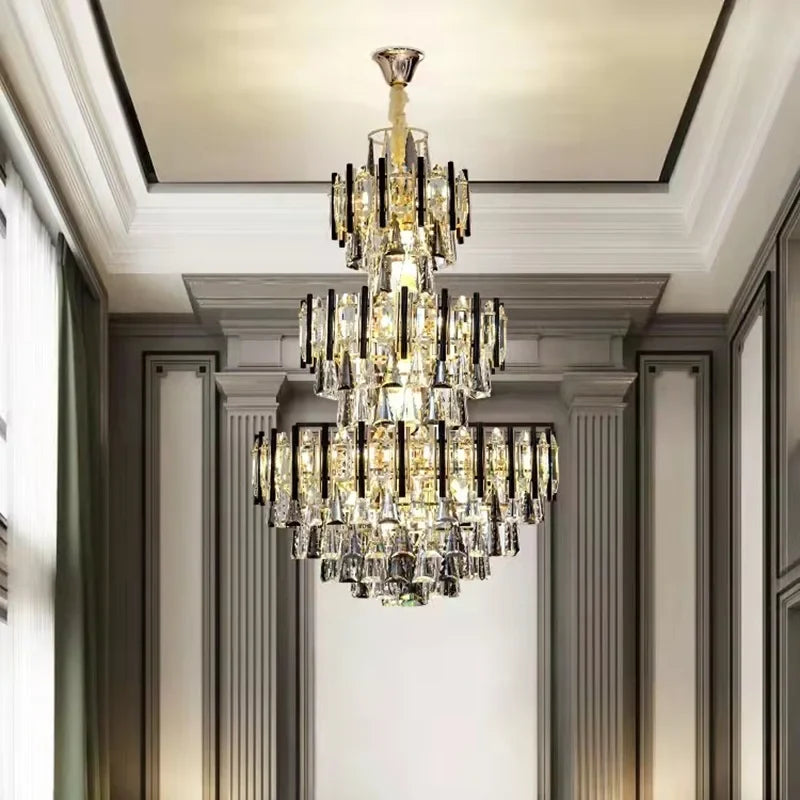 lustre en cristal de luxe pour escalier et hall d'hôtel