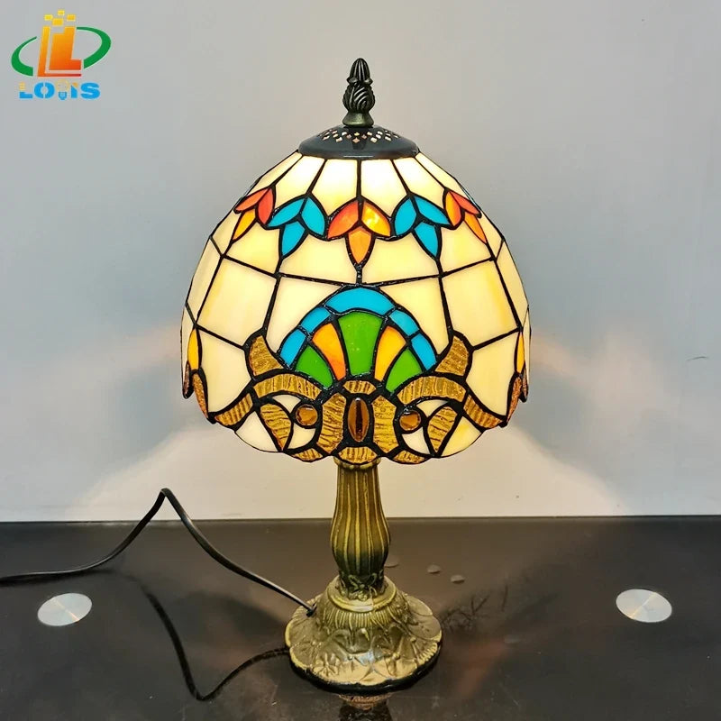 lampe de chevet baroque style tiffany en verre antique métal