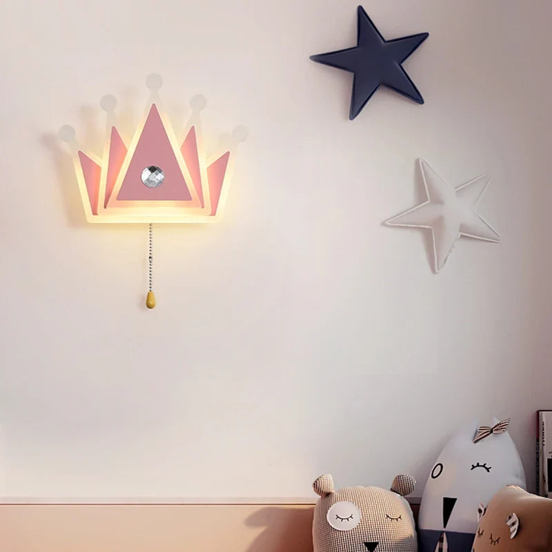 applique murale couronne dessin animé avec télécommande pour enfants filles