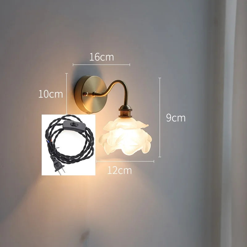 Applique murale fleur verre cuivre tirer chaîne interrupteur LED chambre salle de bain miroir escalier lumière nordique moderne