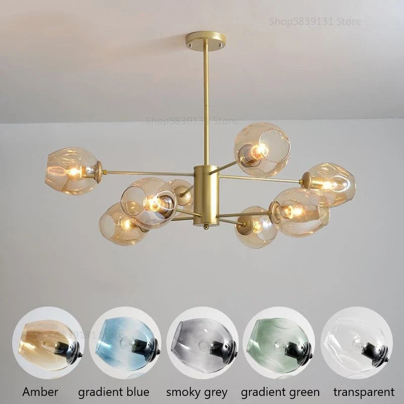lustre nordique moderne en verre et fer pour décoration