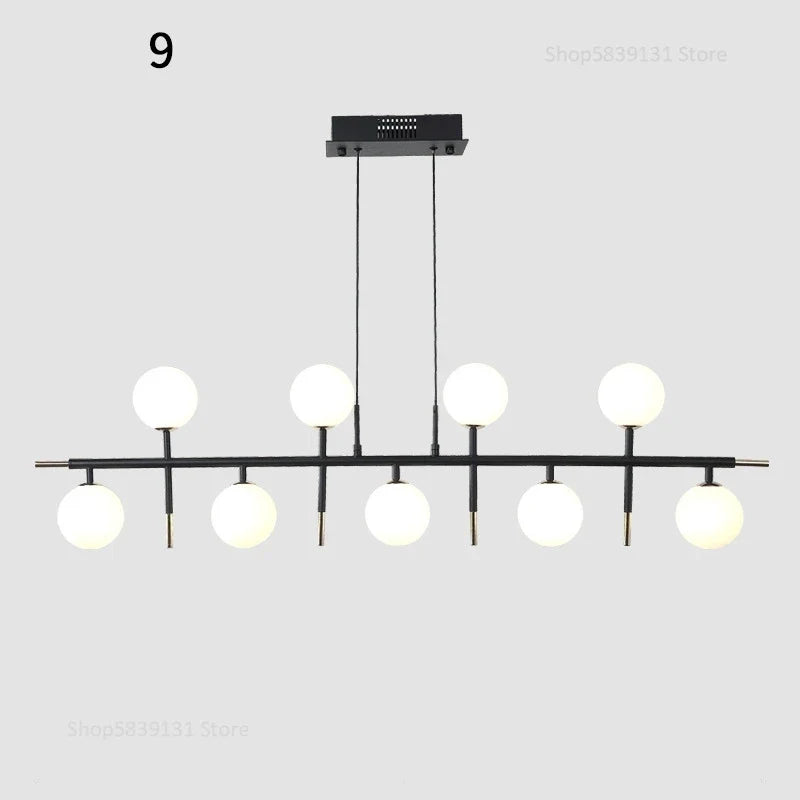 lustre nordique en fer avec boule de verre led pour restaurant