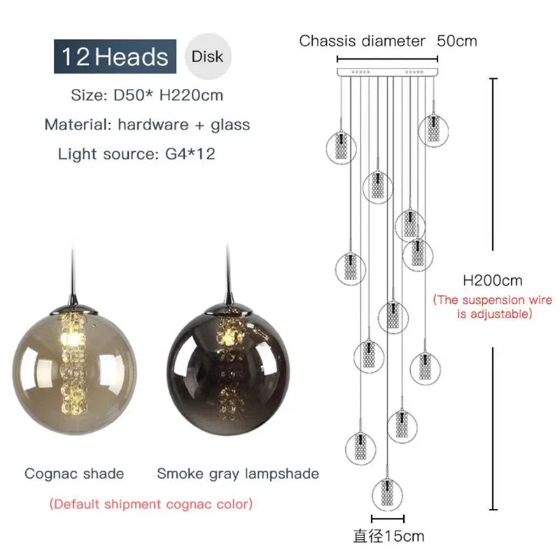 lustre moderne en boule de verre en spirale g4 pour duplex nordique