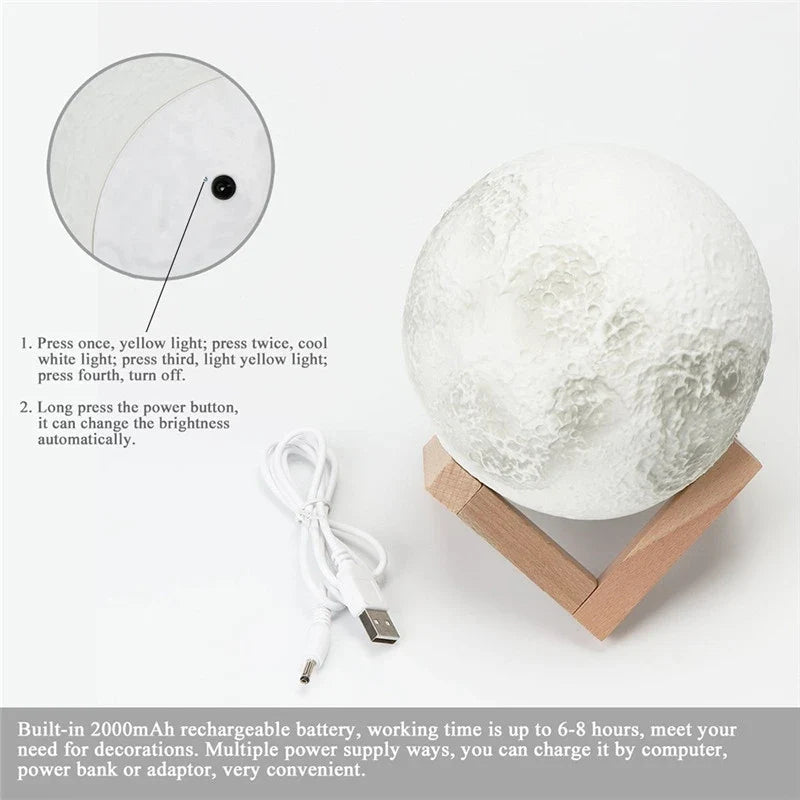 lampe lune 3d rechargeable avec changement de couleur tactile
