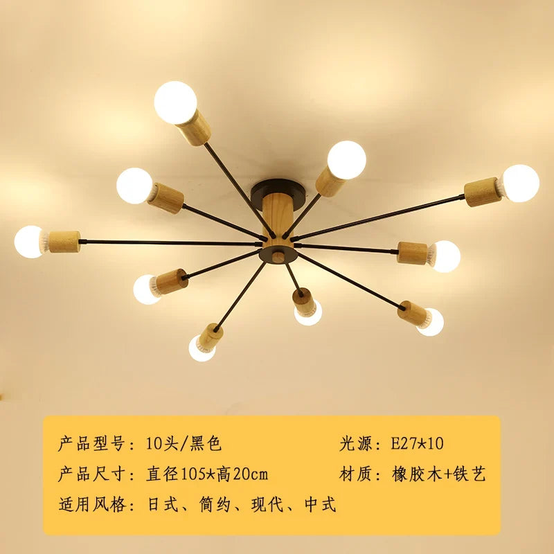 plafonnier moderne en bois massif lampe à led design créatif nordique