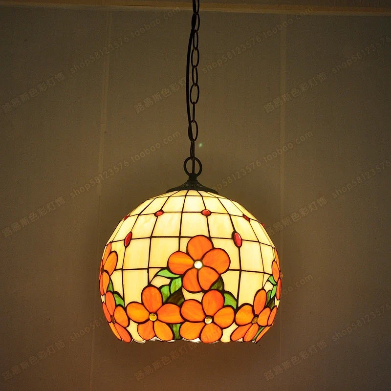 lustre en verre de fleurs riches style tiffany pour éclairage élégant