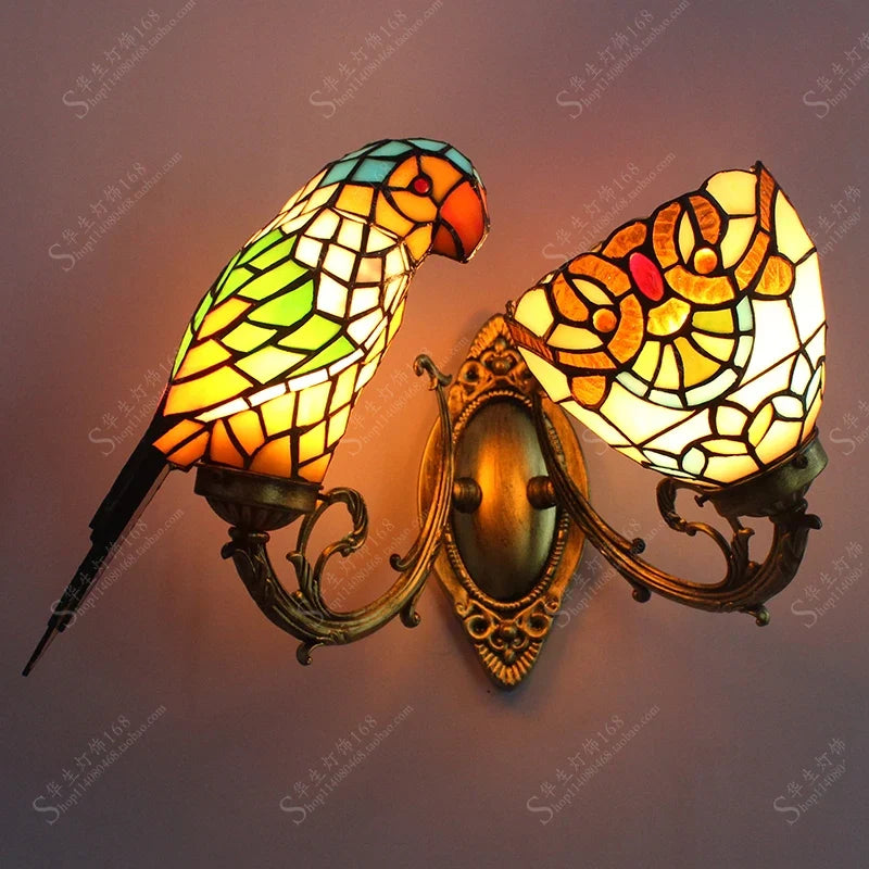 lampe de chevet perroquet design créatif en verre teinté