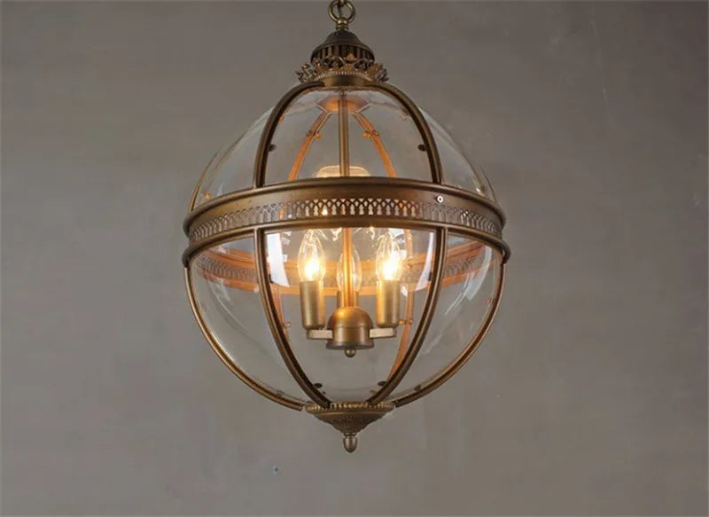 suspension vintage globe en fer forgé avec abat-jour en verre