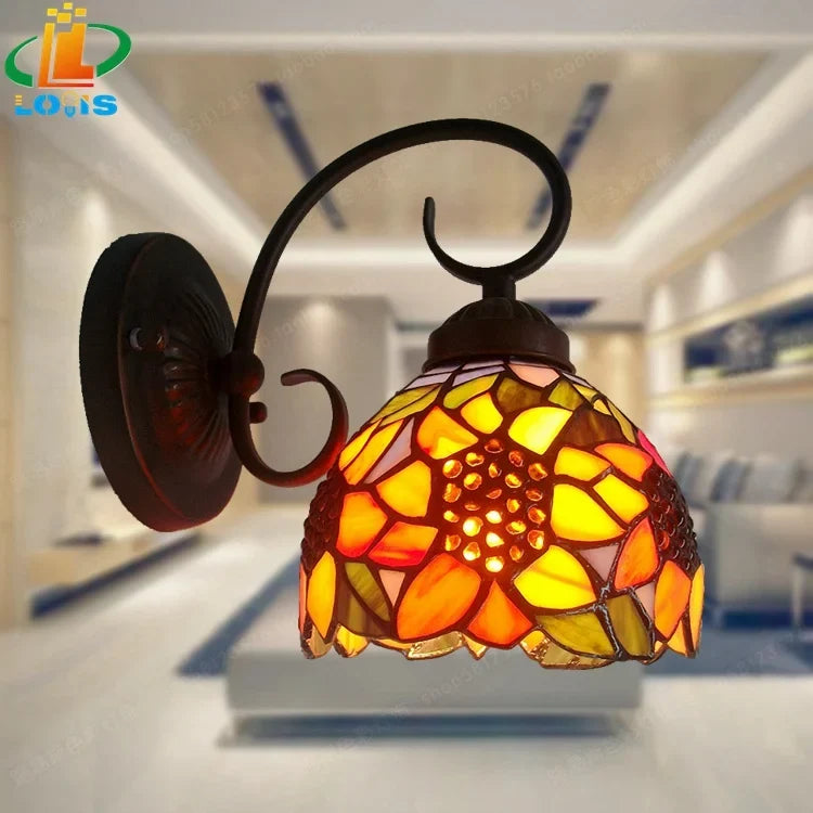 applique murale style européen tournesol en verre pour jardin et balcon