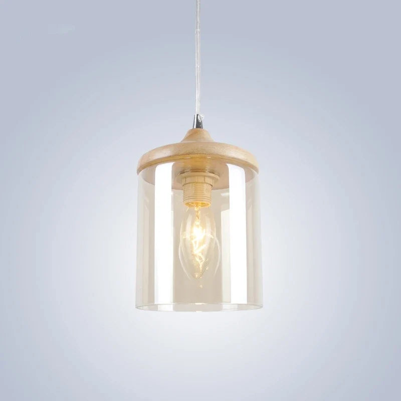 gzmj abat-jour simple en verre bois luminaire suspendu