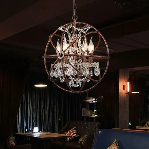lustre vintage industriel en fer et cristal