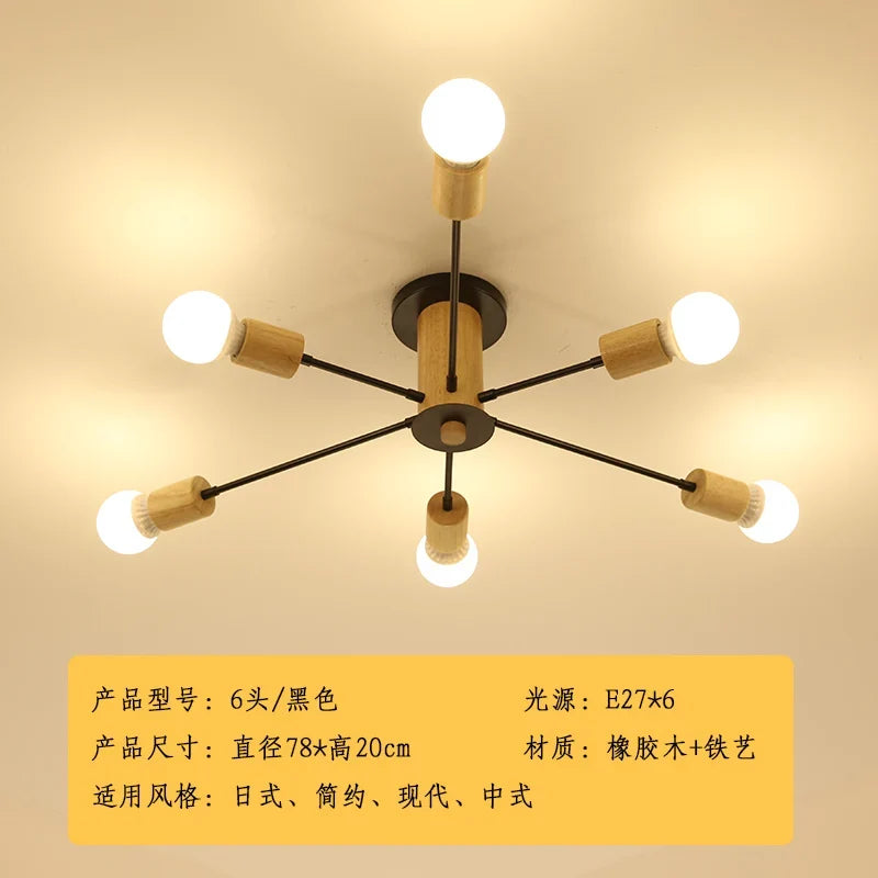 plafonnier moderne en bois massif lampe à led design créatif nordique
