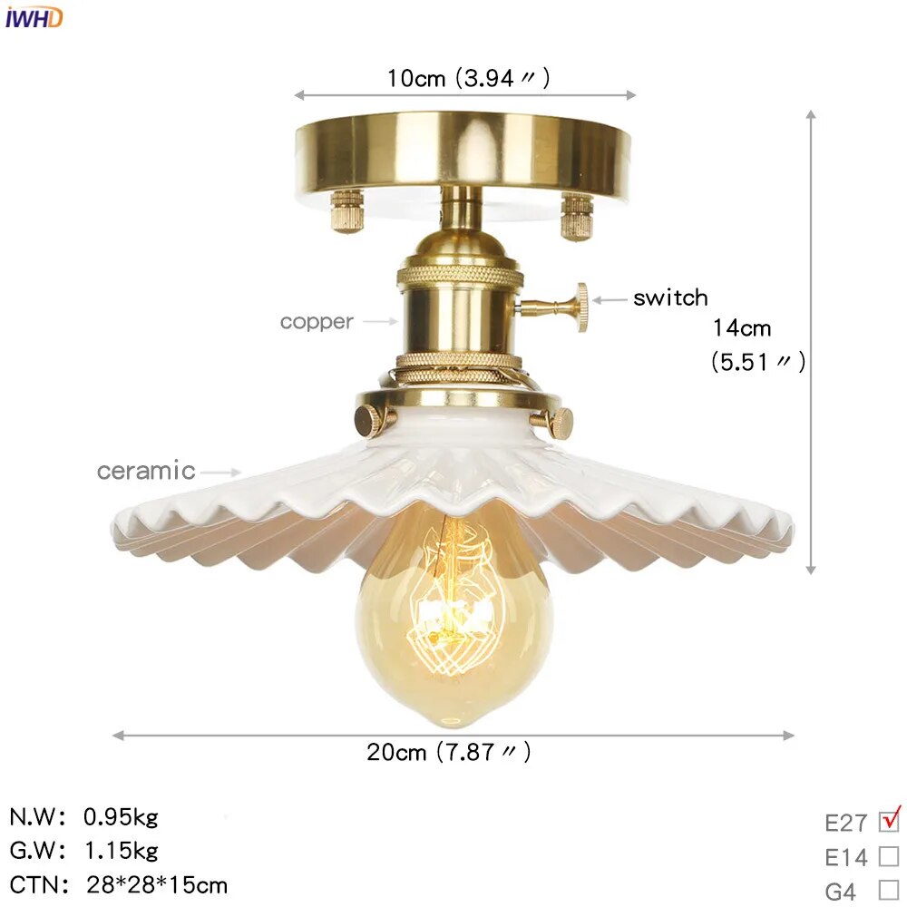 plafonnier nordique style cuivre avec abat-jour en verre