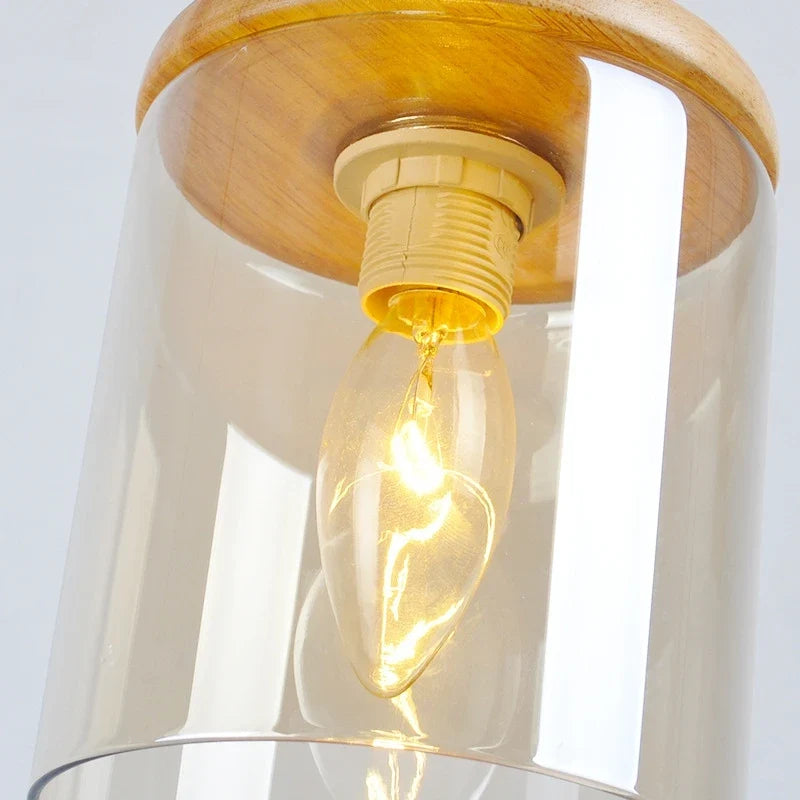 gzmj abat-jour simple en verre bois luminaire suspendu