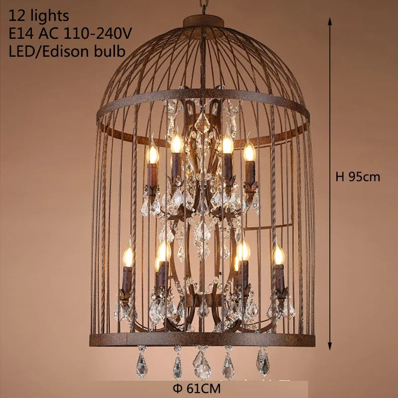 lustre vintage en fer forgé style empire cristal