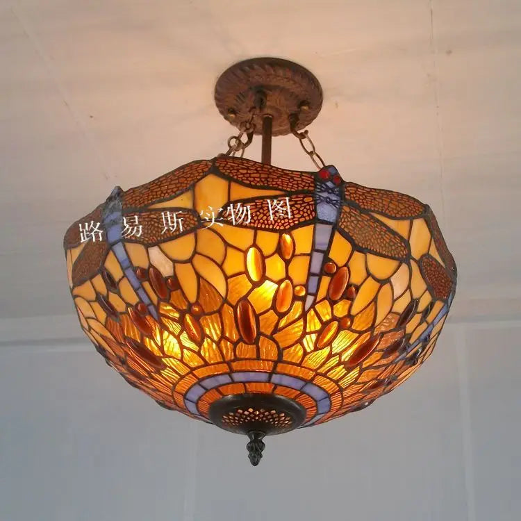lustre européen dragonfly tiffany lampes lumière antique nostalgie