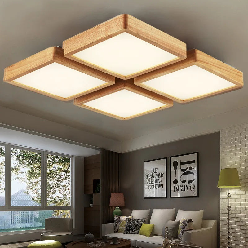 plafonnier led carré en bois grain de bois style nordique