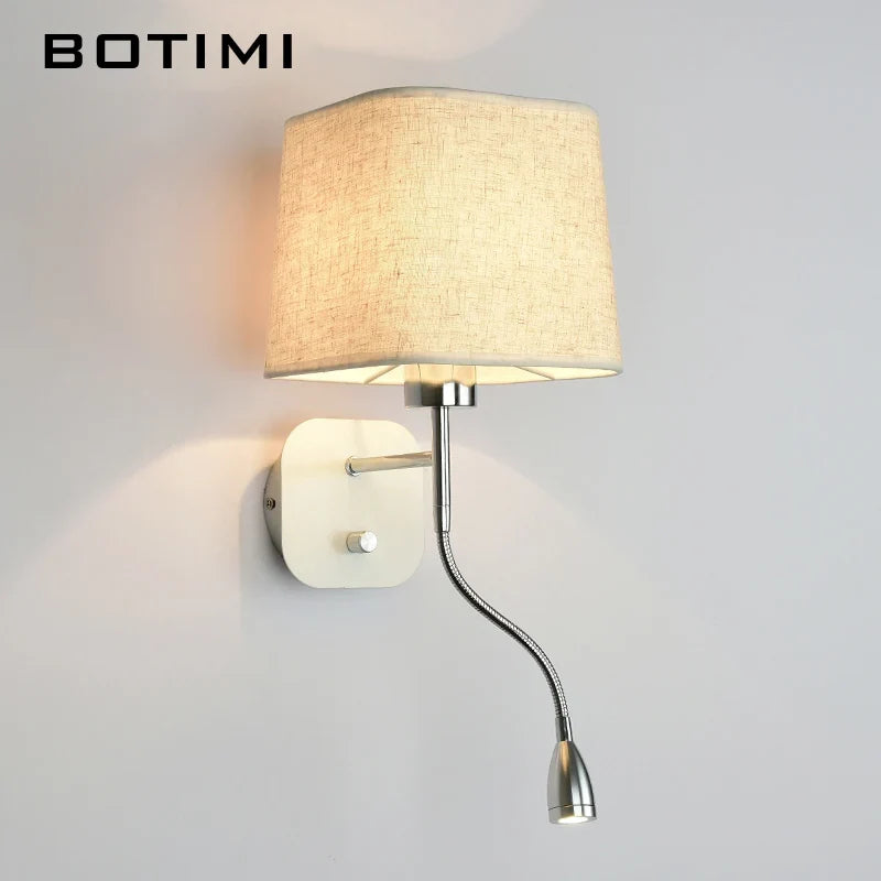 Applique murale LED avec abat-jour en tissu et liseuse