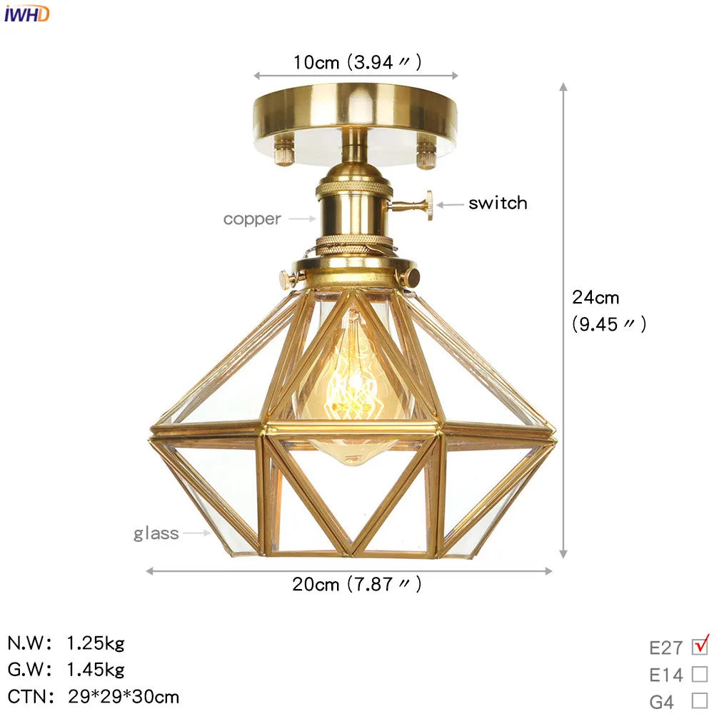IWHD nordique japon Style cuivre plafonniers pour salon chambre boule De verre plafonnier Plafondlamp LED Lampara De Techo