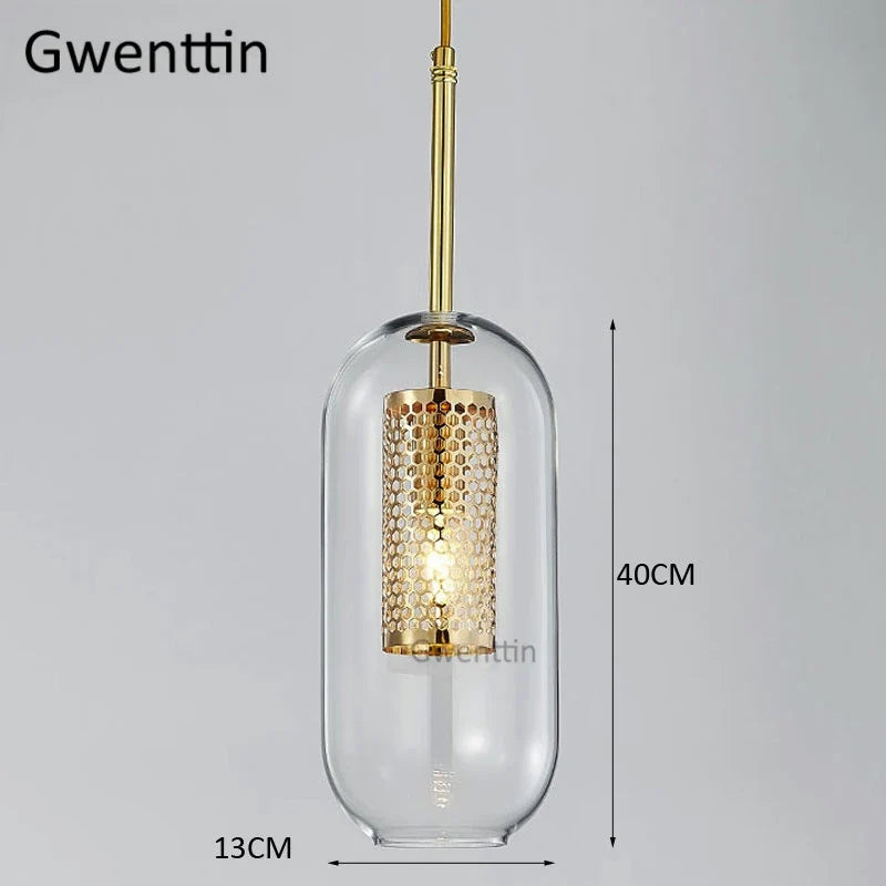 suspension en verre doré style nordique à led moderne