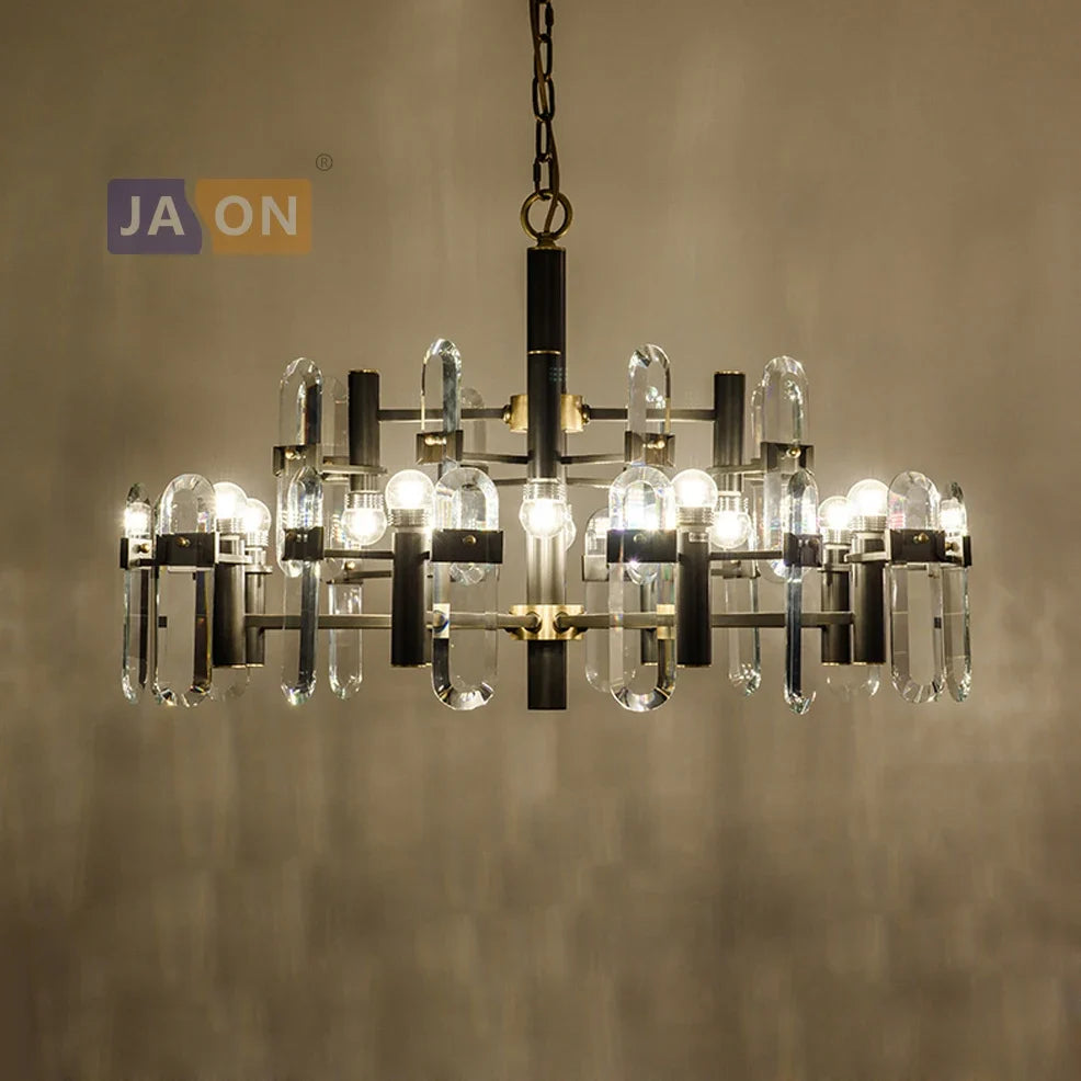 suspension en cristal doré et noir design moderne