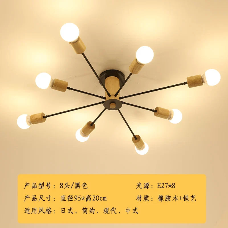 plafonnier moderne en bois massif lampe à led design créatif nordique