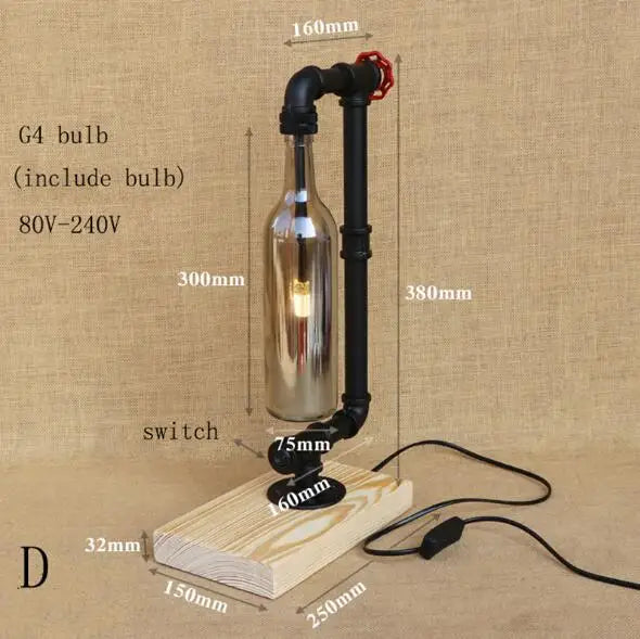 lampe de bureau vintage industrielle avec abat-jour en bouteille
