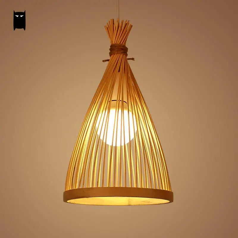 Bambou osier rotin Cage Suspension Luminaire asiatique chinois créatif Style japonais lampe Suspension Luminaire Sushi Restaurant