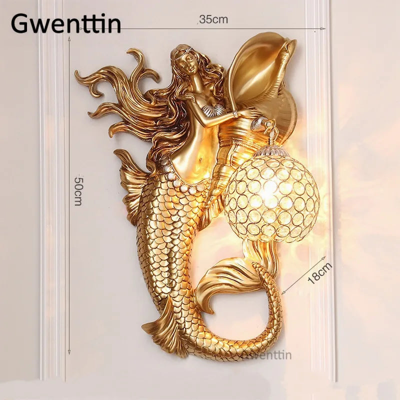 applique murale sirène en résine européenne avec lumière LED décorative