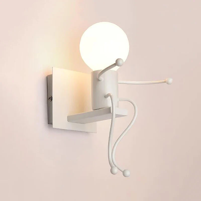 applique murale led en fer avec poupée de dessin animé nordique pour enfants