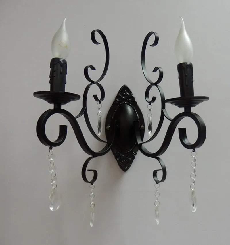 applique murale vintage en métal et cristal à double tête