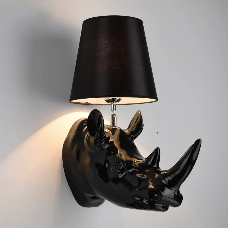 applique murale en forme de rhinocéros style campagnard américain