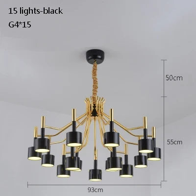 lustre noir postmoderne en métal pour cafés et restaurants