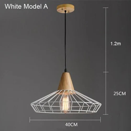suspension vintage en fer et bois pour éclairage intérieur