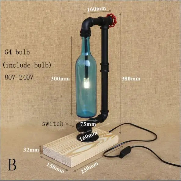 lampe de bureau vintage industrielle avec abat-jour en bouteille