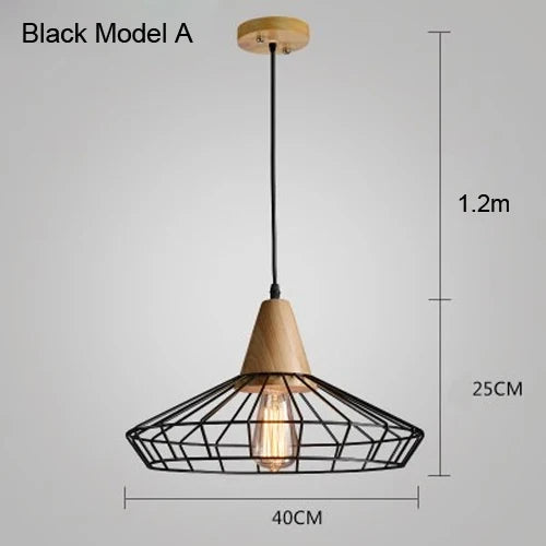 suspension vintage en fer et bois pour éclairage intérieur