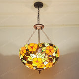 lustre de style anti-européen avec fleurs riches en verre tiffany