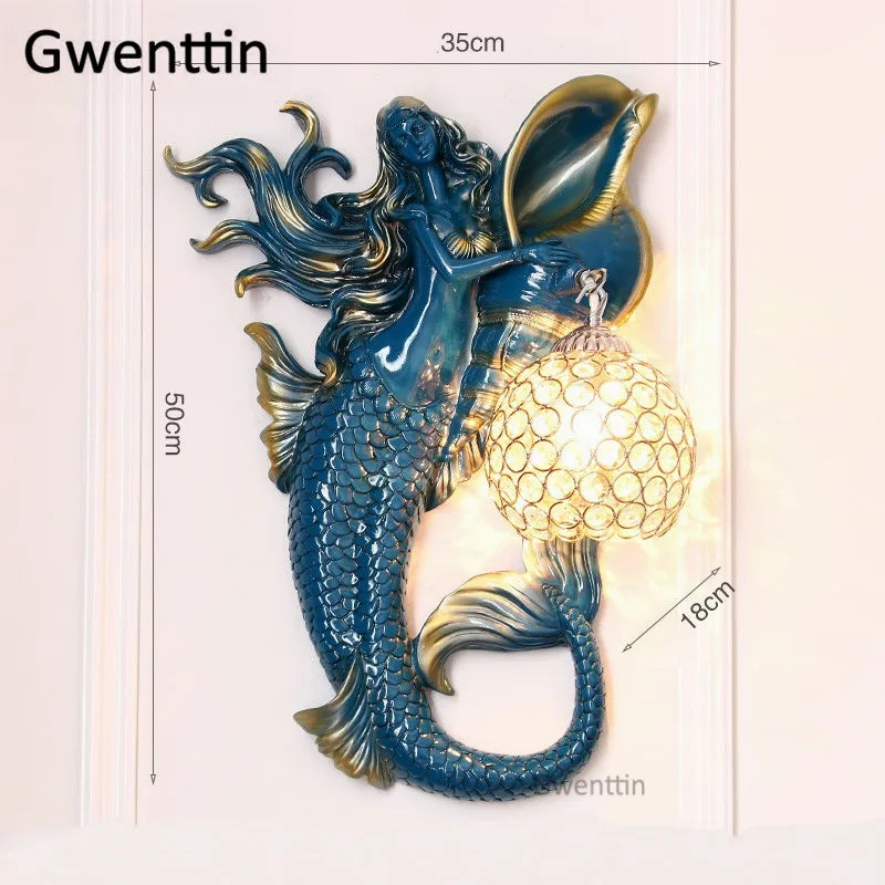 applique murale sirène en résine européenne avec lumière LED décorative