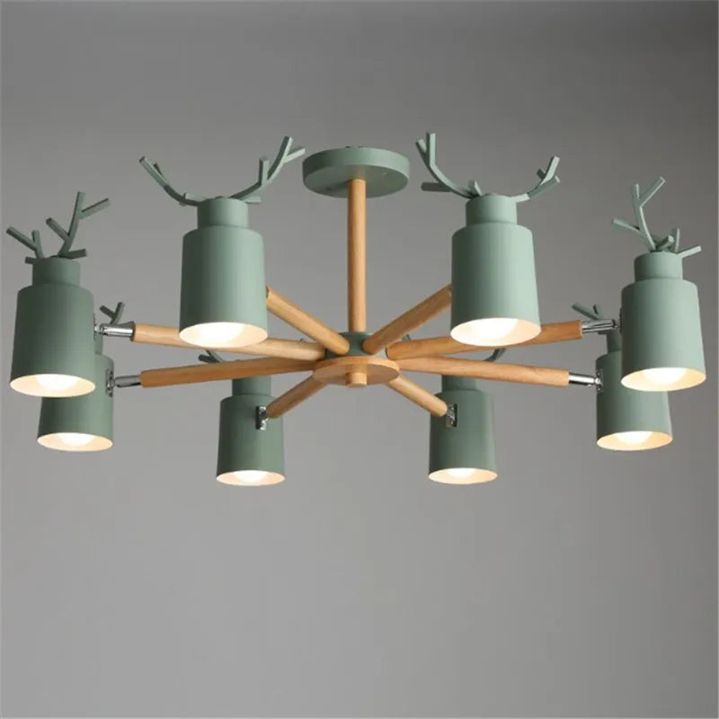 plafonnier en métal et bois moderne à abat-jour cerf
